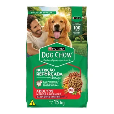 APL 015 - Ração Seca Nestlé Purina Dog Chow Extra Life Carne, Frango e Arroz Cães Adultos Todas as Raças